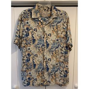 Margaritaville Men's Button Up Shirt S/S Silk Linen Blend Hawaiian ALOHA sz L
